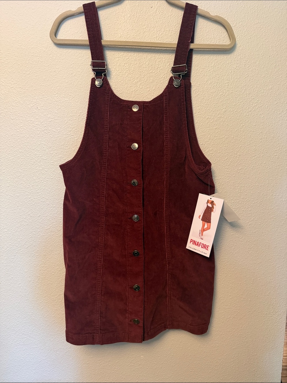 Celebrity Pink Burgundy Corduroy Pinafore Dress
